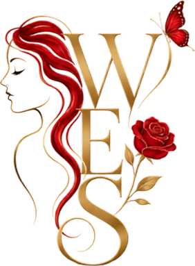 Stylized WES logo with red hair